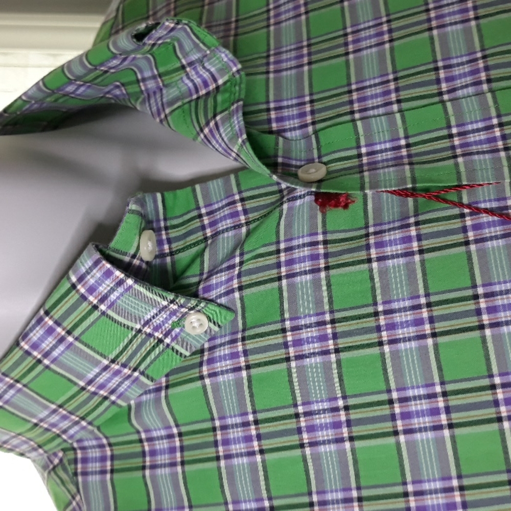 Cremieux mens NEW green and purple plaid cotton shirt. NWT. Large